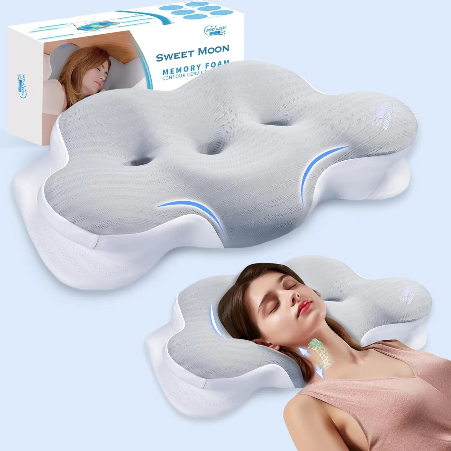 

Memory foam pillow, ergonomically designed