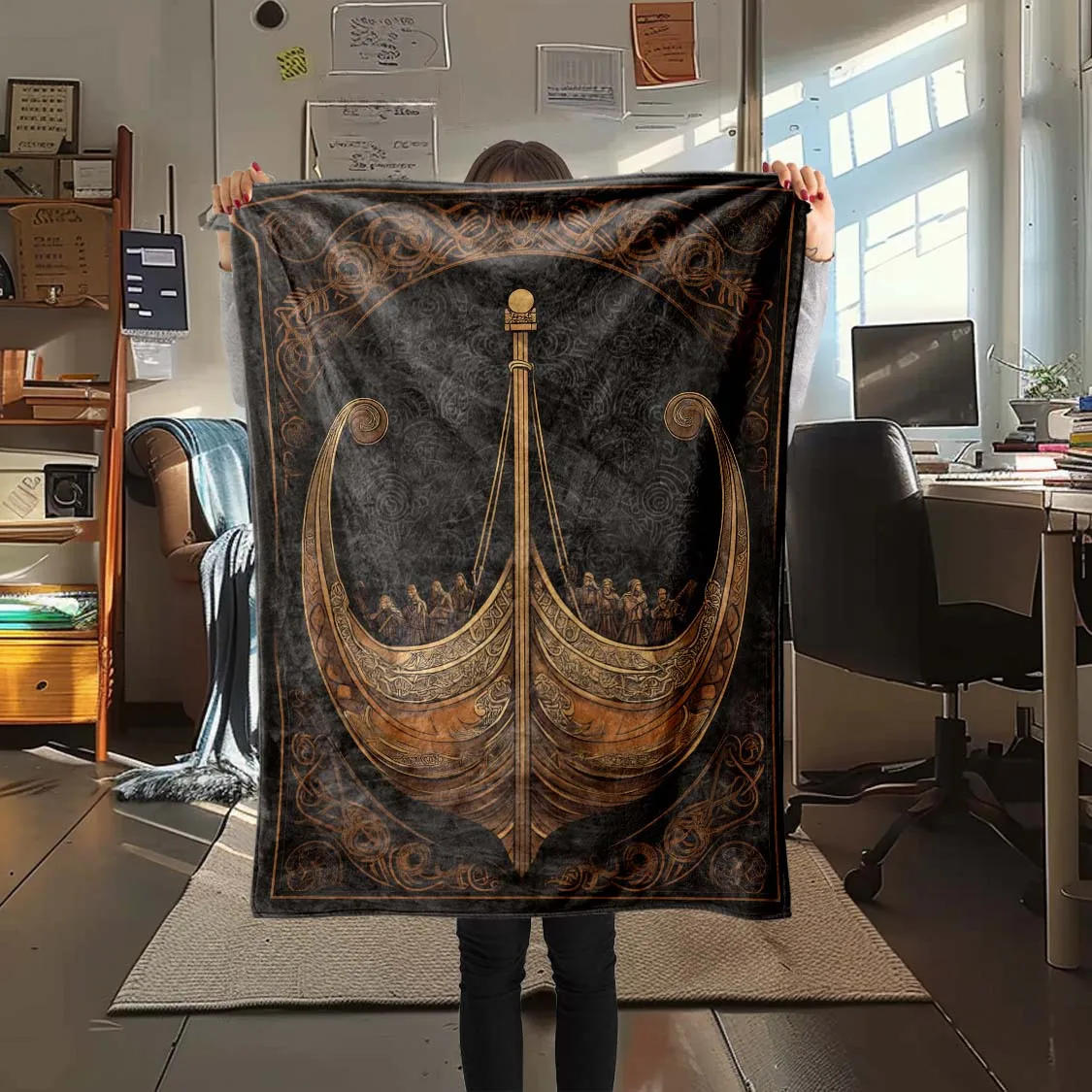 Ornate Gold Ship Blanket Throw Sofa Couch Steampunk Gothic Art Fantasy Throw Microfiber Decorative Winter Home Decor Gift Luxury