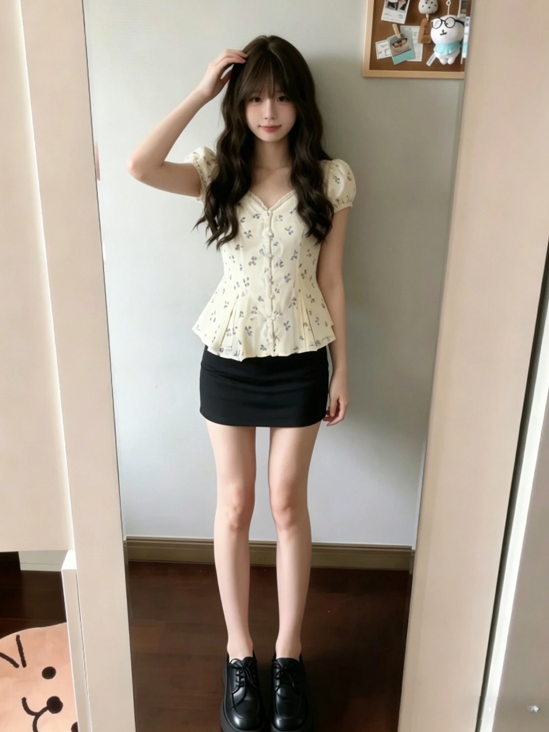 

Sweet And Gentle Style Floral Print Shirt Waist Cinching V-Neck Short Sleeve Women's Fashion Summer Top Elegant And Beautiful