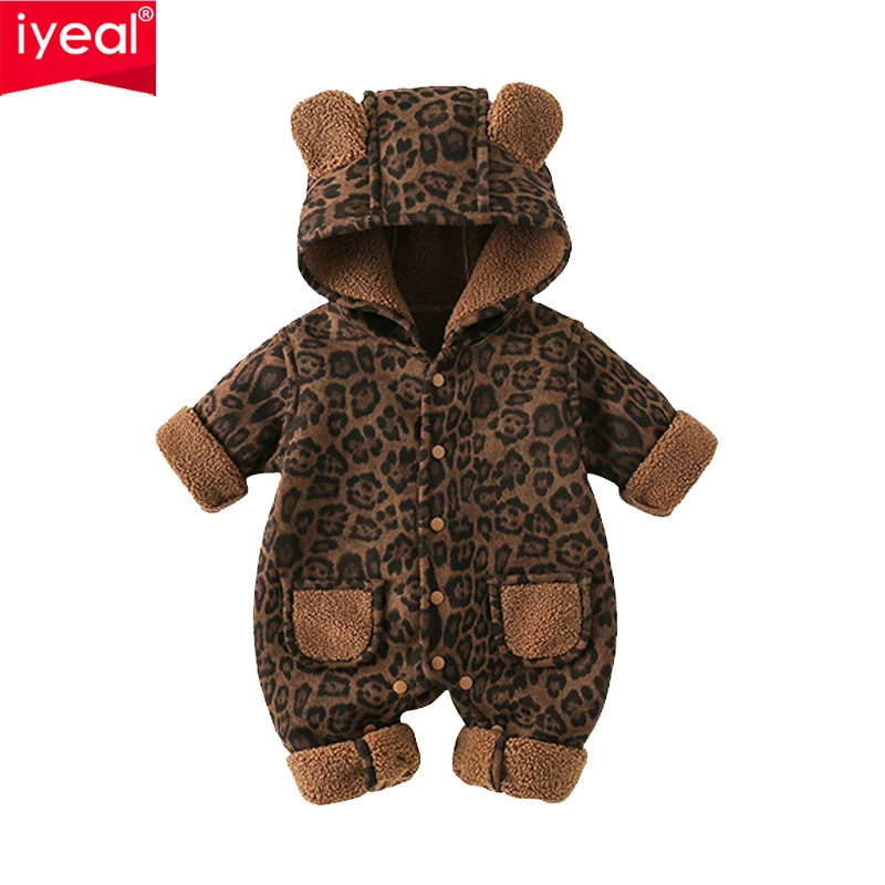 

IYEAL Одежда для младенцев, теплые флисовые комбинезоны для маленьких мальчиков, комбинезон с капюшоном и медведем, детские комбинезоны, детская одежда для новорожденных девочек
