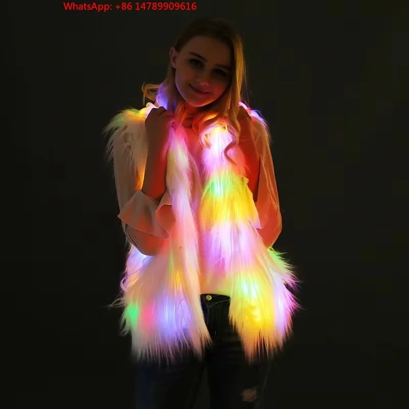 

The Latest New Faux Fur Glowing Hooded Coat Bar Nightclub Party Dance Carnival Fur Coat Costumes