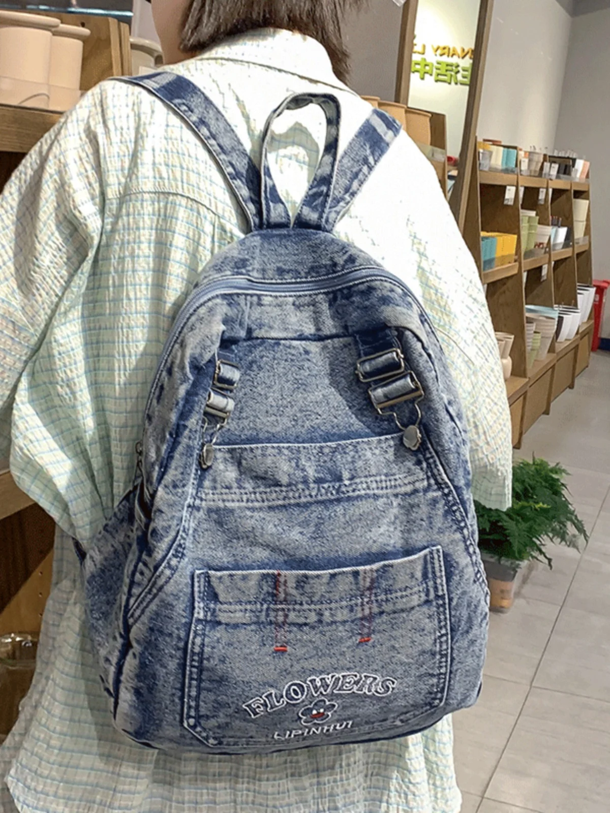 Borsa a tracolla da viaggio leggera da donna Bapa in denim casual Borsa per libri per studenti delle scuole medie delle scuole superiori Tour all'aperto F...