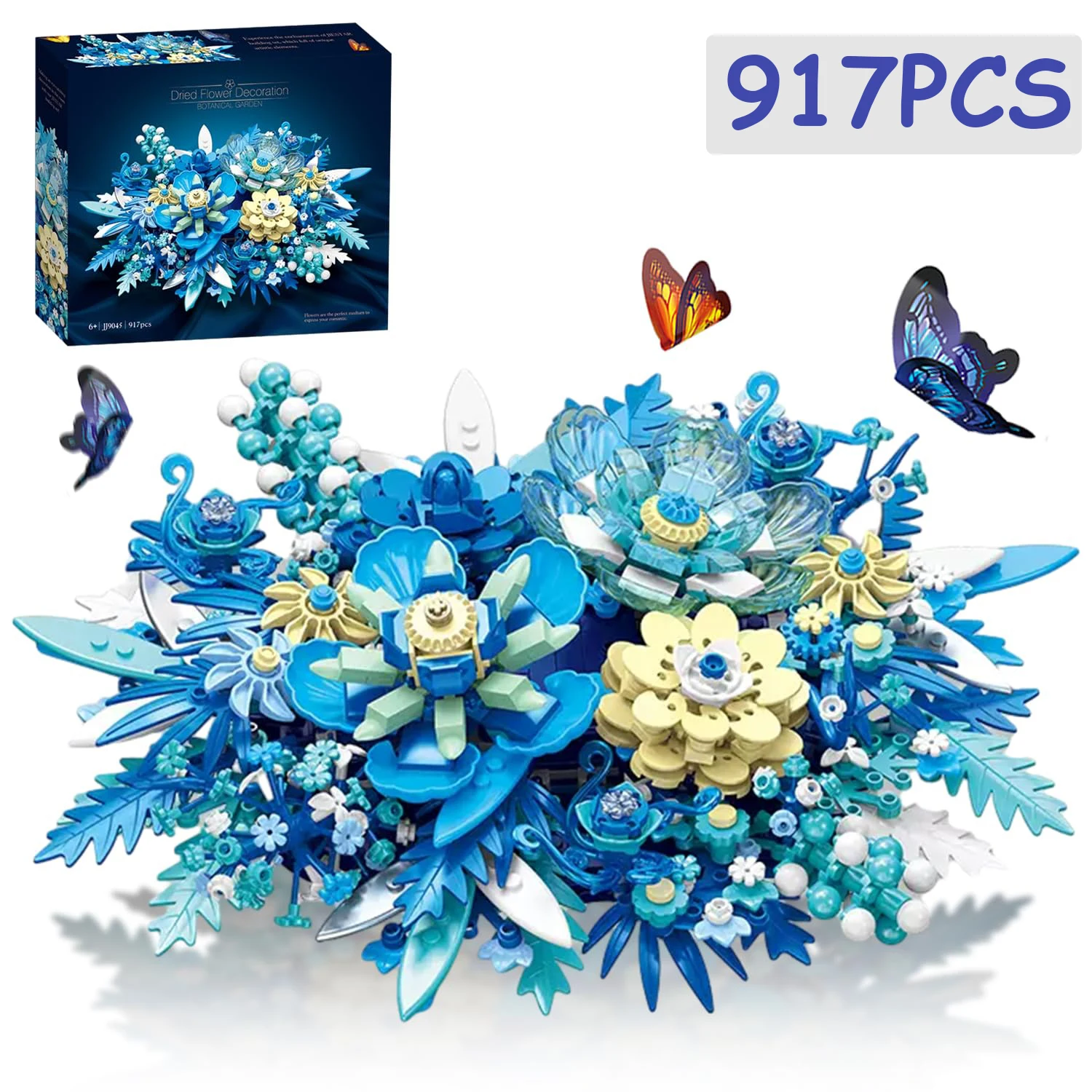 

917PCS Eternal Flower Bouquet Building Blocks Fantasy Blue Flowers Model Bricks Toy Creative Home decoration Girls Holiday Gifts