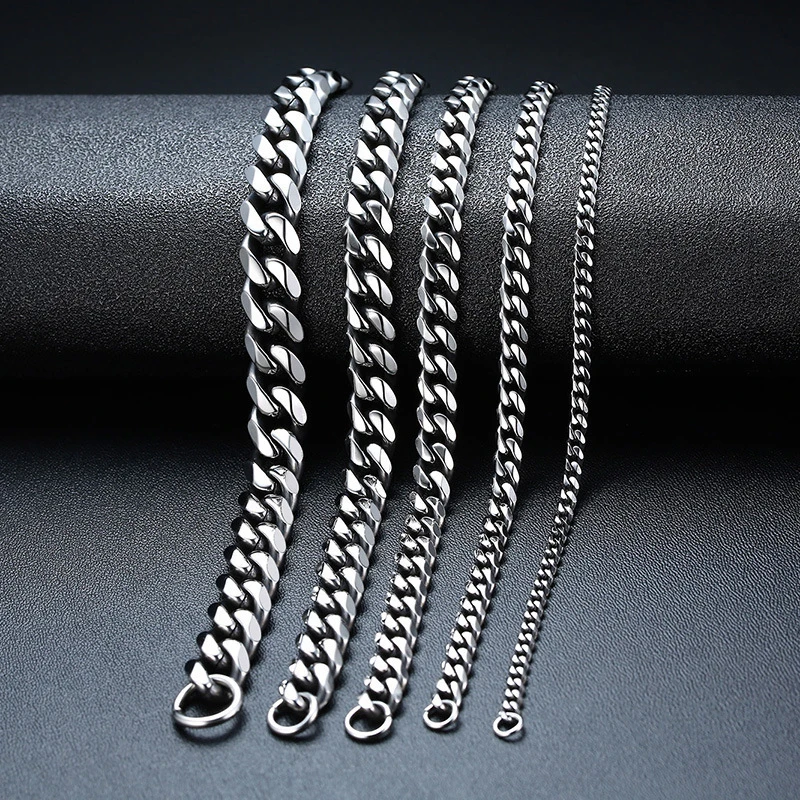 Classic Punk Stainless Steel 3/5/7mm Cuban Necklace for Men and Women Hip Hop Black Gold Silver Chain Strap Choke Metal Jewelry