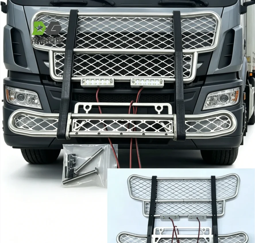 RC 1/14 Aluminium-Legierung Bull Rail Stoßstange mit LED Angel Eyes Licht für Tamiya Muldenkipper für SCANIA MAN VOLVO Tripper DIY-Teile – Detail 6