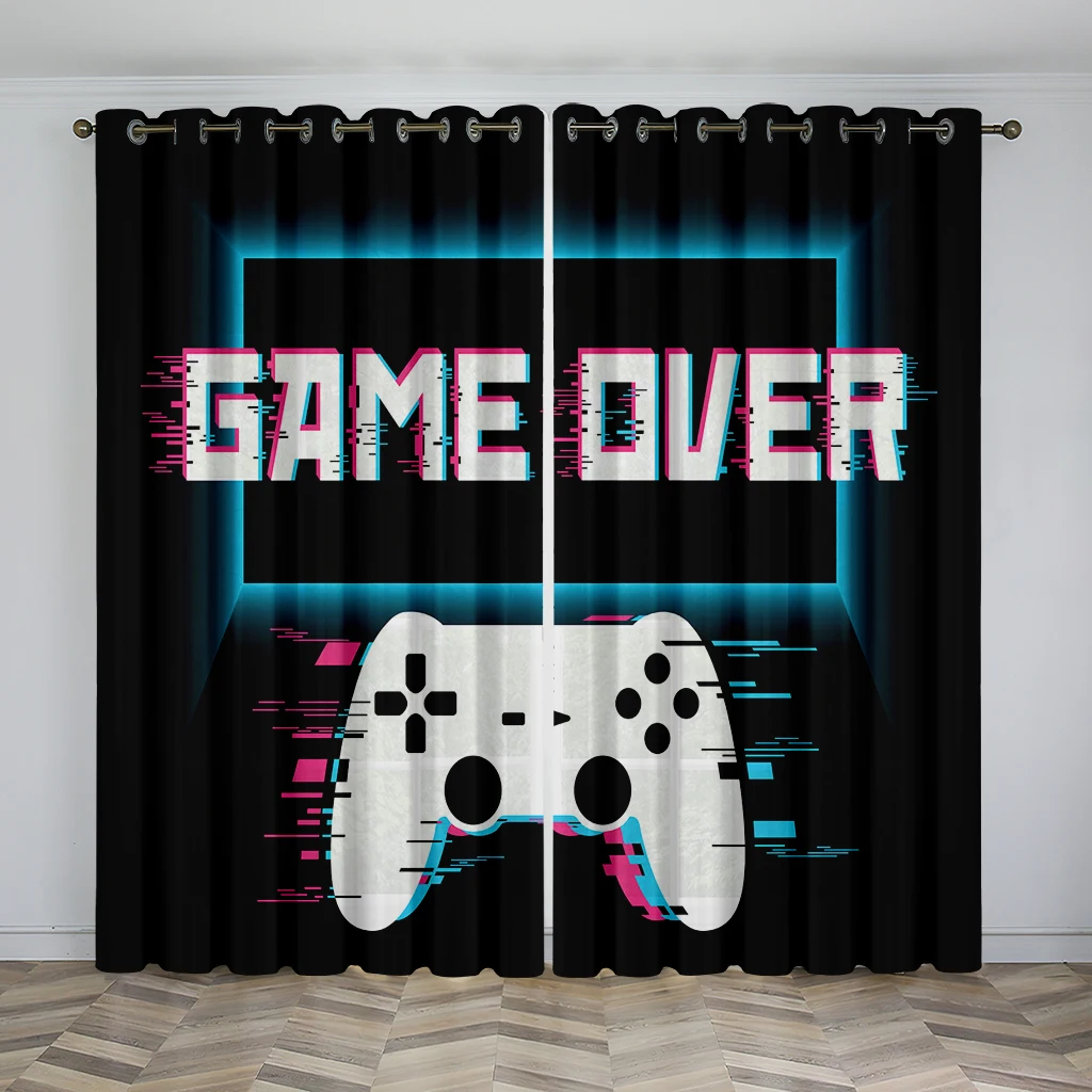 Lightening Game Cool Gamepad Switch Boy Window Curtains Blinds For Living Room Kids Bedroom Bathroom Kicthen Door Home Decor2Pcs