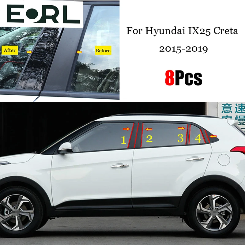 

For Hyundai IX25 Creta 2015-2019 Car Door Window Middle Column Trim Protection PC Black Strip Stickers Decoration protection