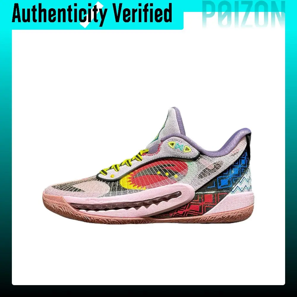 Anta Shock Wave 6 Cushioning Slip Resistant Abrasion Resistant Low top Basketball Shoes Men's Pink Black Purple 112521111S-4