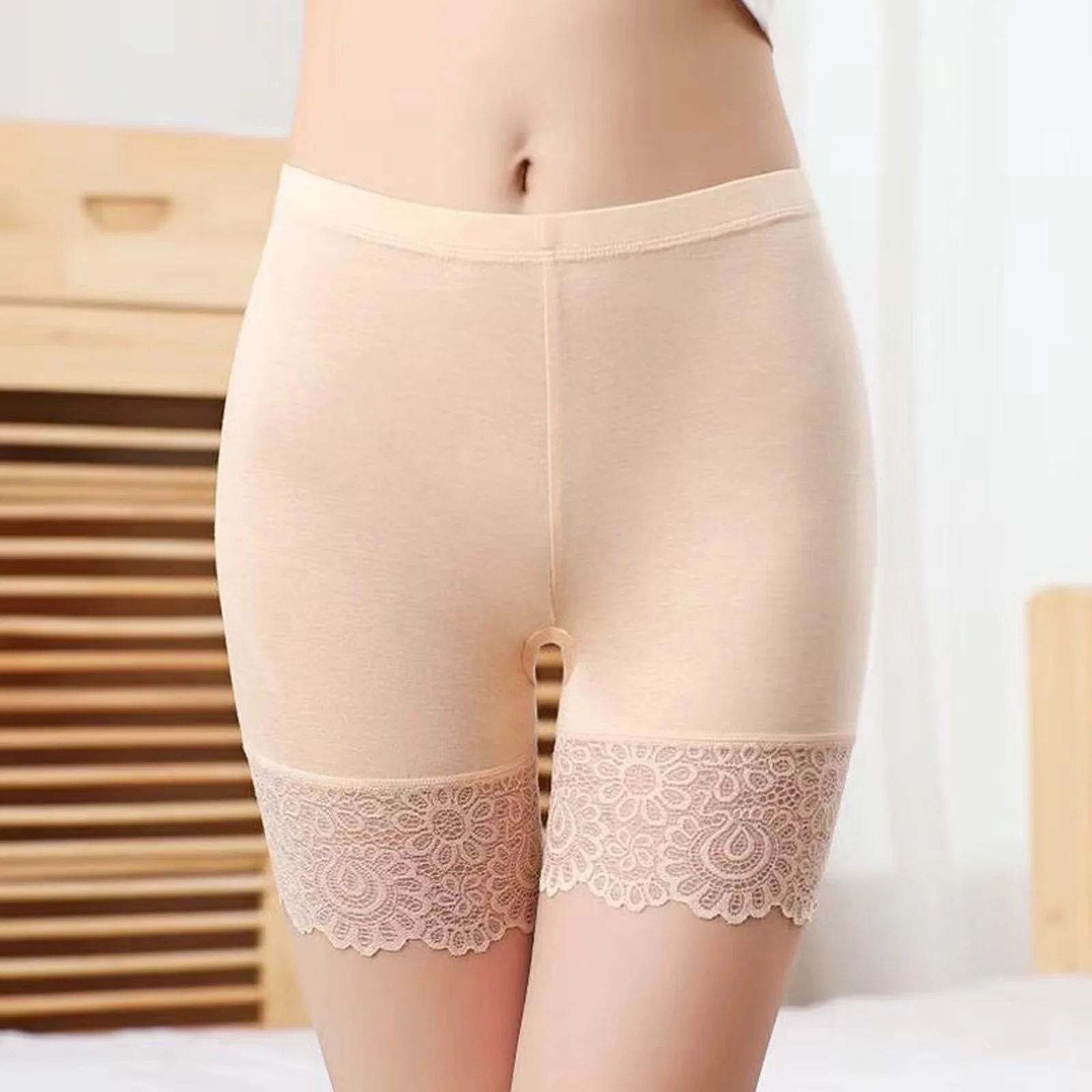 Women's Thin Safety Pants Soft Cotton Lace Plus Size Anti-chafing Shorts Female Tight Elastic Comfortable Underwear Short Pant