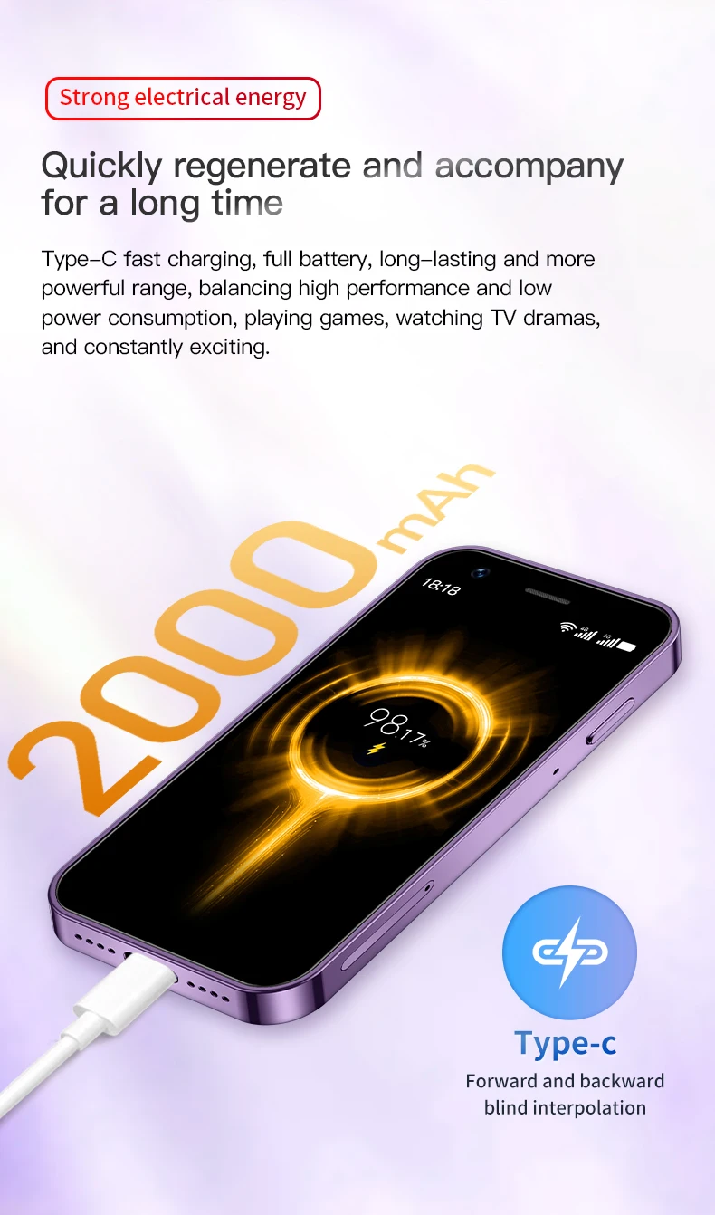 ONEMYTH XS16 Mini Smartphone 3.0'' Screen Quad Core 2000mAh LTE 4G Dual SIM Type-C Android 10.0 Small Mobile CellPhone