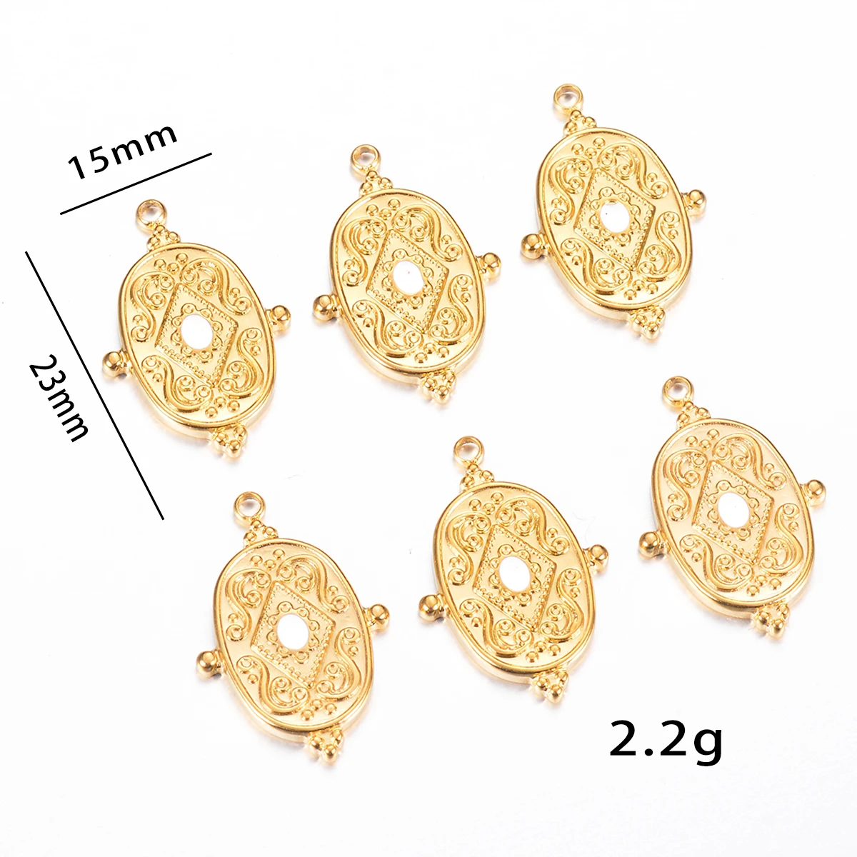 8pcs/lot Stainless Steel Oval Flower Charms Pendant Gold Color for Women DIY Bracelet Necklace Stylish Jewelry Makings Supplies