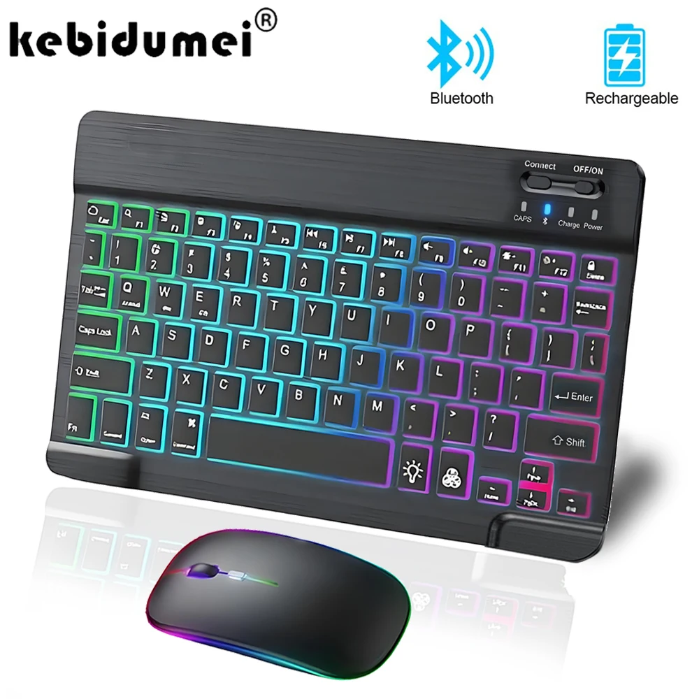 

Mini Bluetooth Keyboard Wireless mouse RGB Backlit gaming Mouse 10inch Rechargeable Keyboard For iPad Tablet Laptop IOS Android