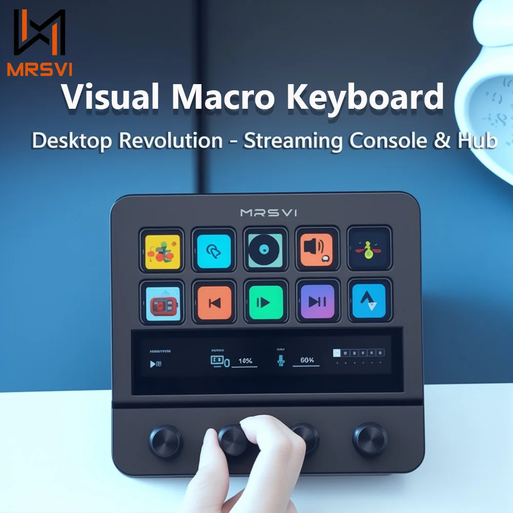 

MRSVI N4 Visual Macro Keyboard Stream Dock 10-Key Adjustable Stand Touch Strip Quad-Dial Interface Dual USB-C & USB-A Hub