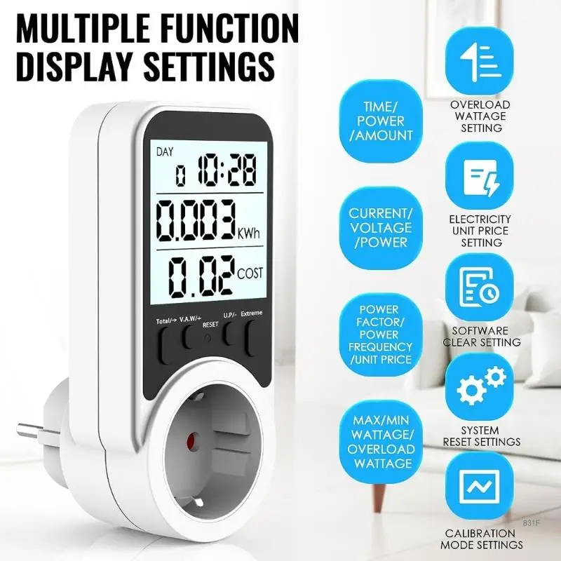 Power Consumption Meter with Large LCD Screen Easily Monitors and Save Electricity Energy Cost Meter for Balconys