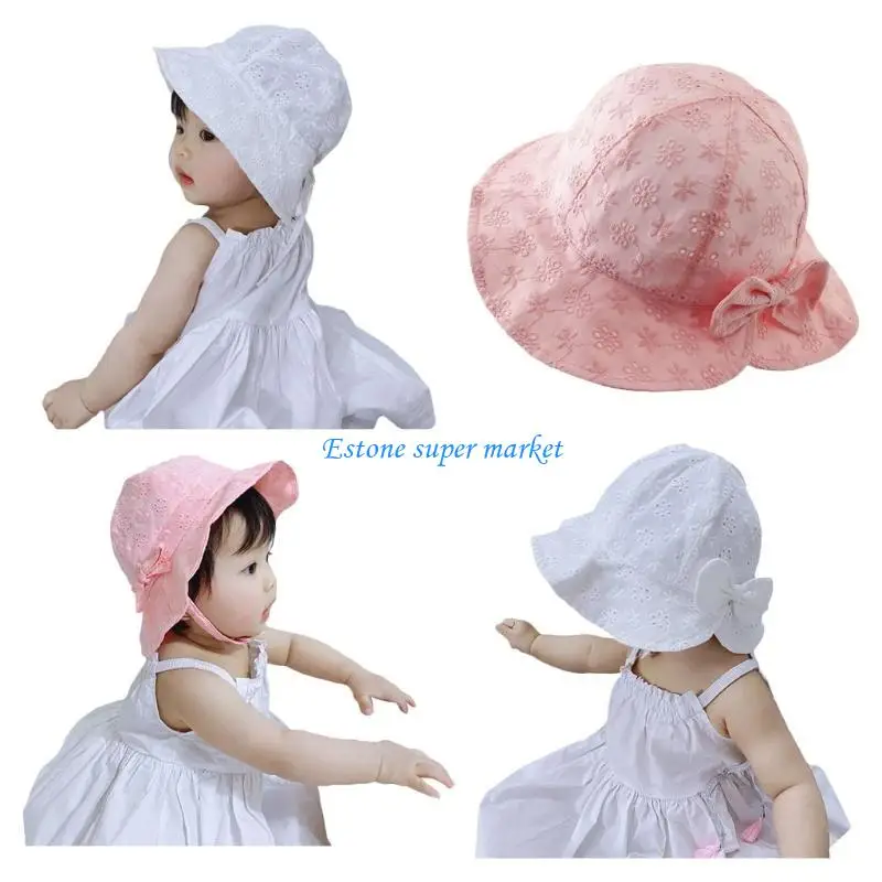 

090B Toddler Kids Baby Girl Sun Hat Baby Lace Fisherman Hat Cotton Cap Strap/Knot Hat