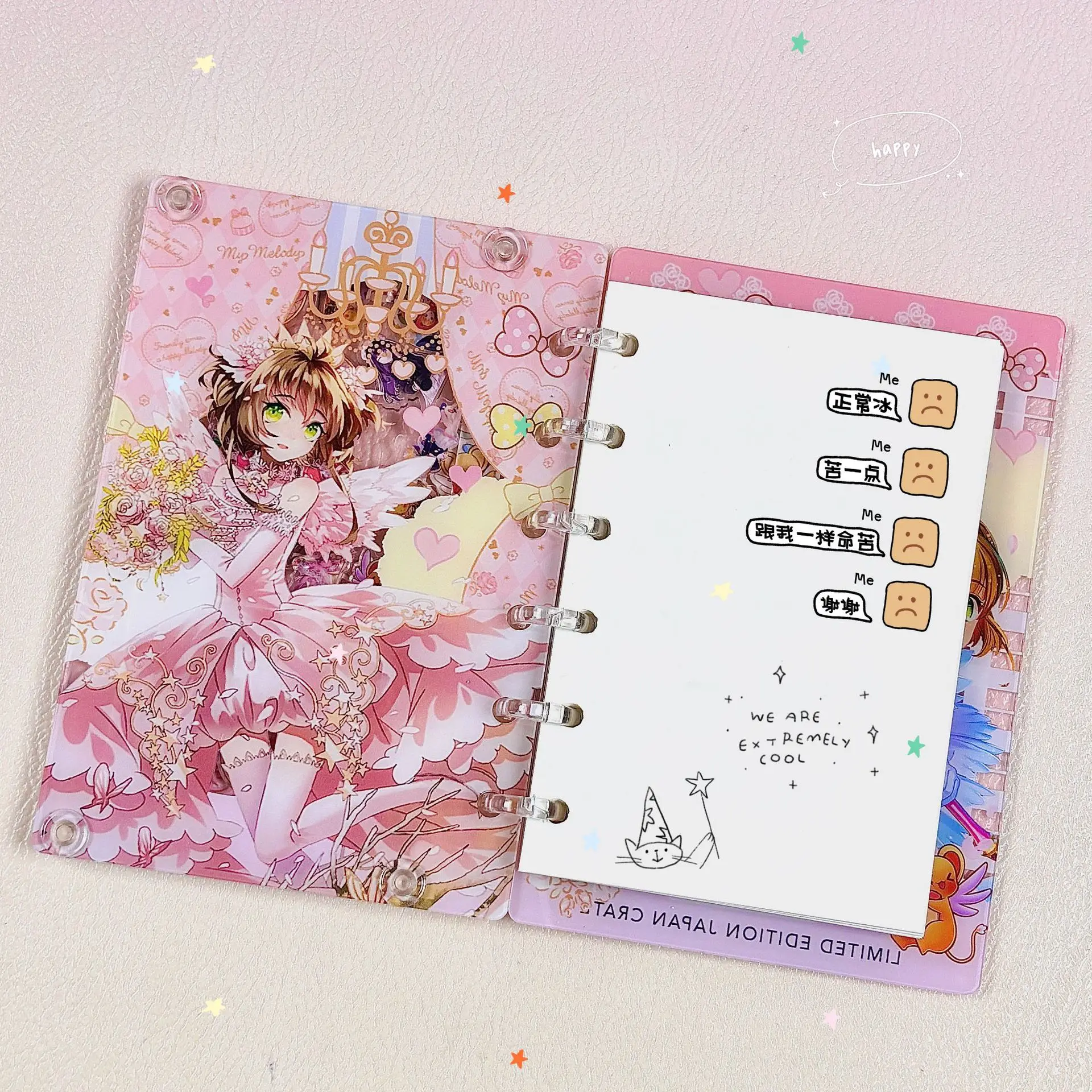 アニメ A7 シェイクアクリルノートブック ハローキティ プリンセス DIY スラムダンク アクリルノート 女の子に人気の絶妙なルーズリーフブックギフト