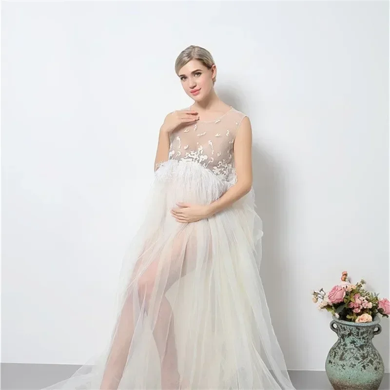 

Tulle Perspective Maternity Dresses for Photo Shoot Sexy Lace Pregnancy Dress For Photography Female Gown Pregnant Women Clothes