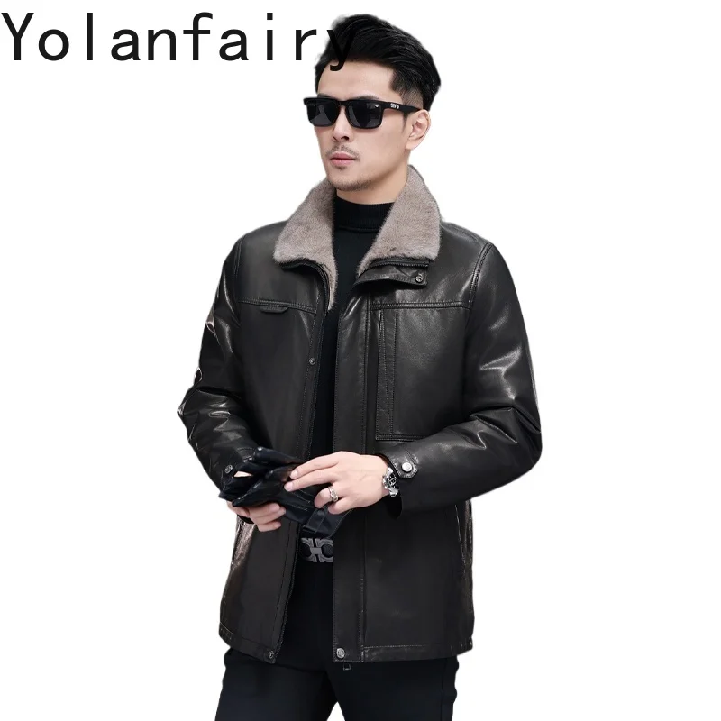 

YOLANFAIRY Real Goatskin Genuine Leather Jacket Men Winter Luxury Whole Mink Fur Liner Coats 2025 Warm Natural Mink Fur Coat Man