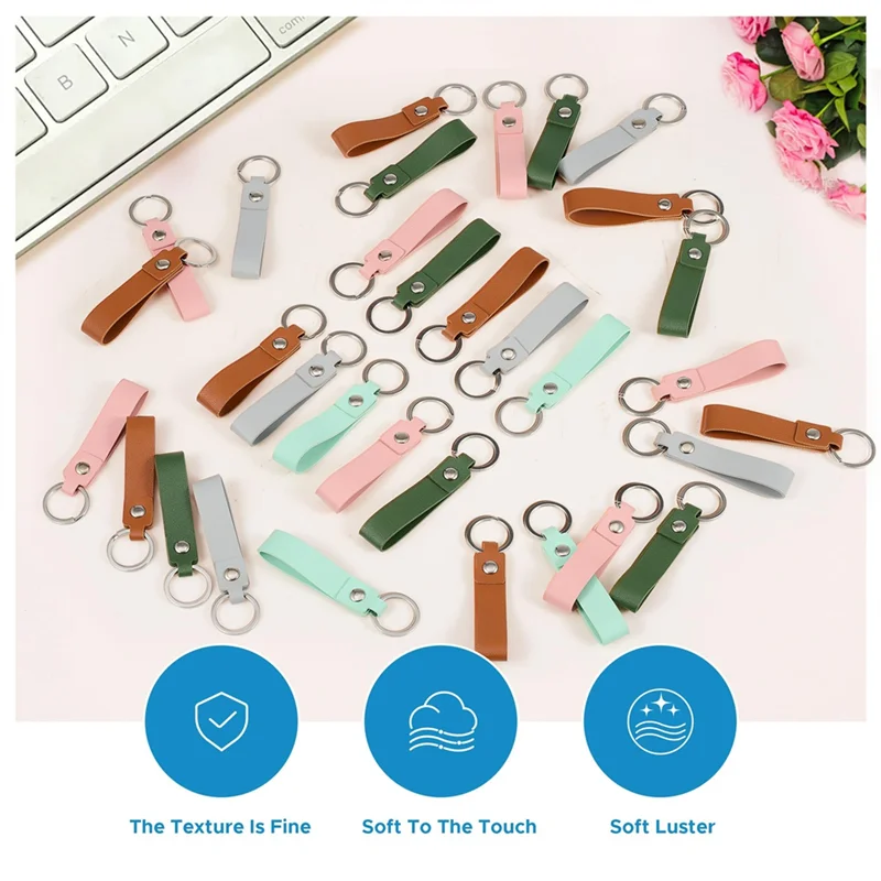 ABUP-50Pcs PU Leather Key Fob Kit, Keychain Blanks With Rives And Key Rings, Rectangle Leather Key Chain Bulk For DIY Craft