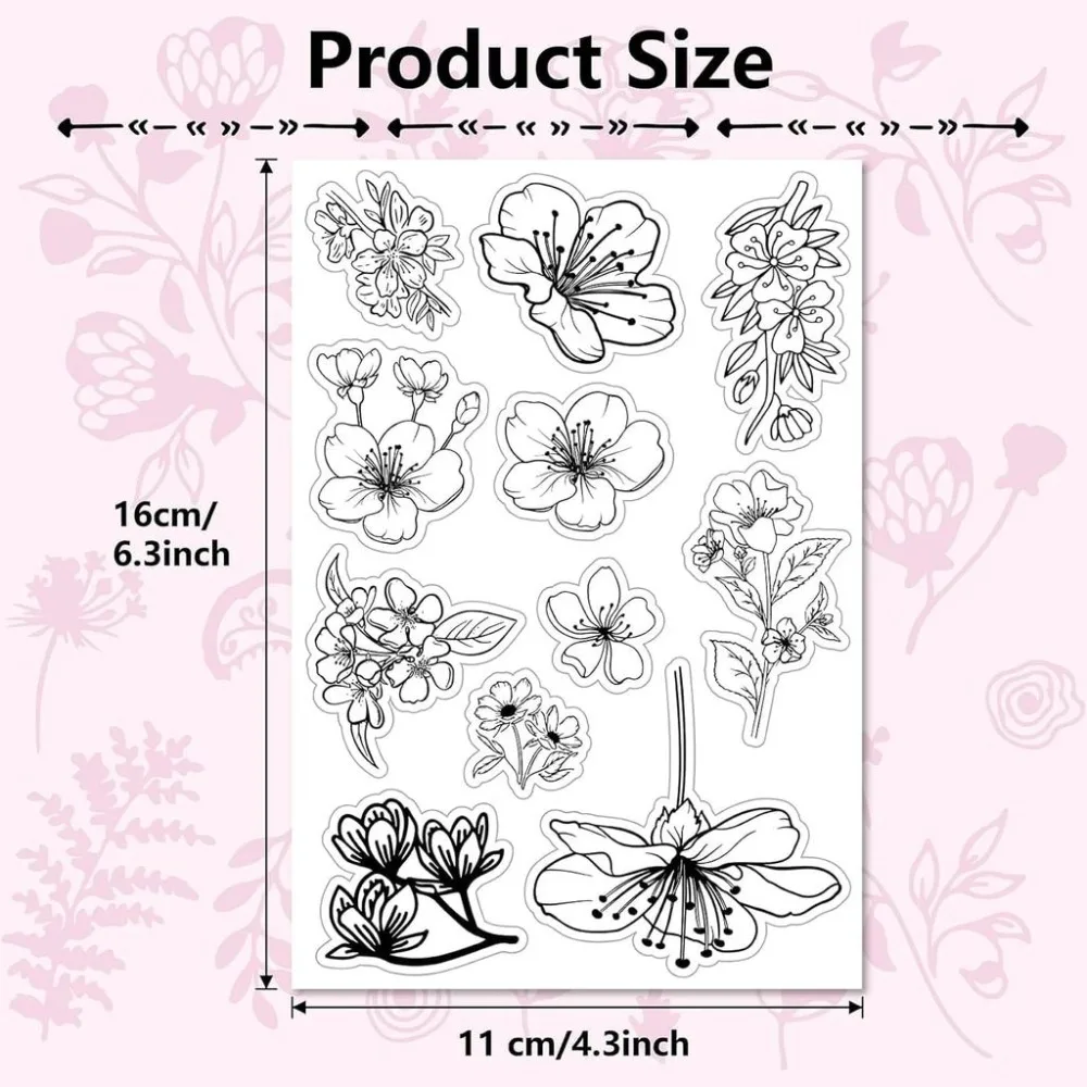 1pc Flowers Cherry Blossom Clear Rubber Stamp Retro Plants Sakura Transparent Seals Stamp for Journaling Card Making view 2