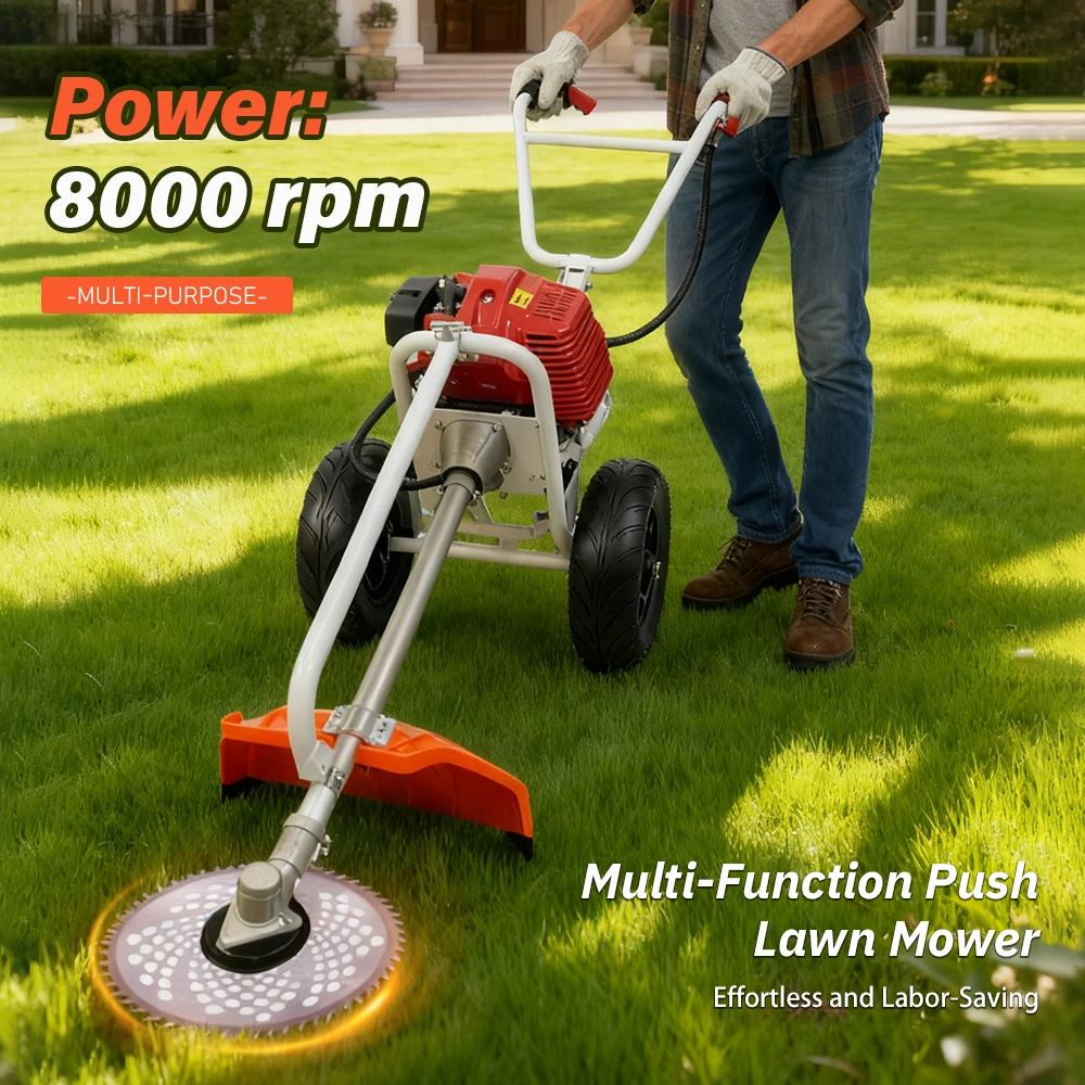 Gas-powered Lawn Trimmer Wheeled Lawn Mower Push-typ Gas Lawn Edger Hand-pushed 2-Stroke Grass Cutter