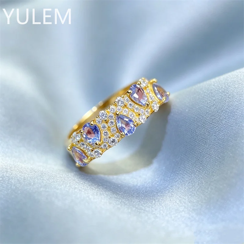 YULEM Real Sterling Silver Tanzanite Ring 3x4mm Natural Tanzanitering with Certificate Birthday Gift