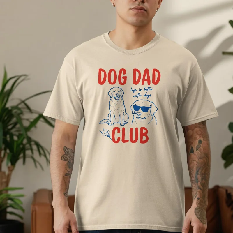Men Dog Dad Club Golden Retriever T-Shirt Life Is Better with Dogs Cute Dog Print Casual Cotton Tee Graphic T Shirts Streetwear