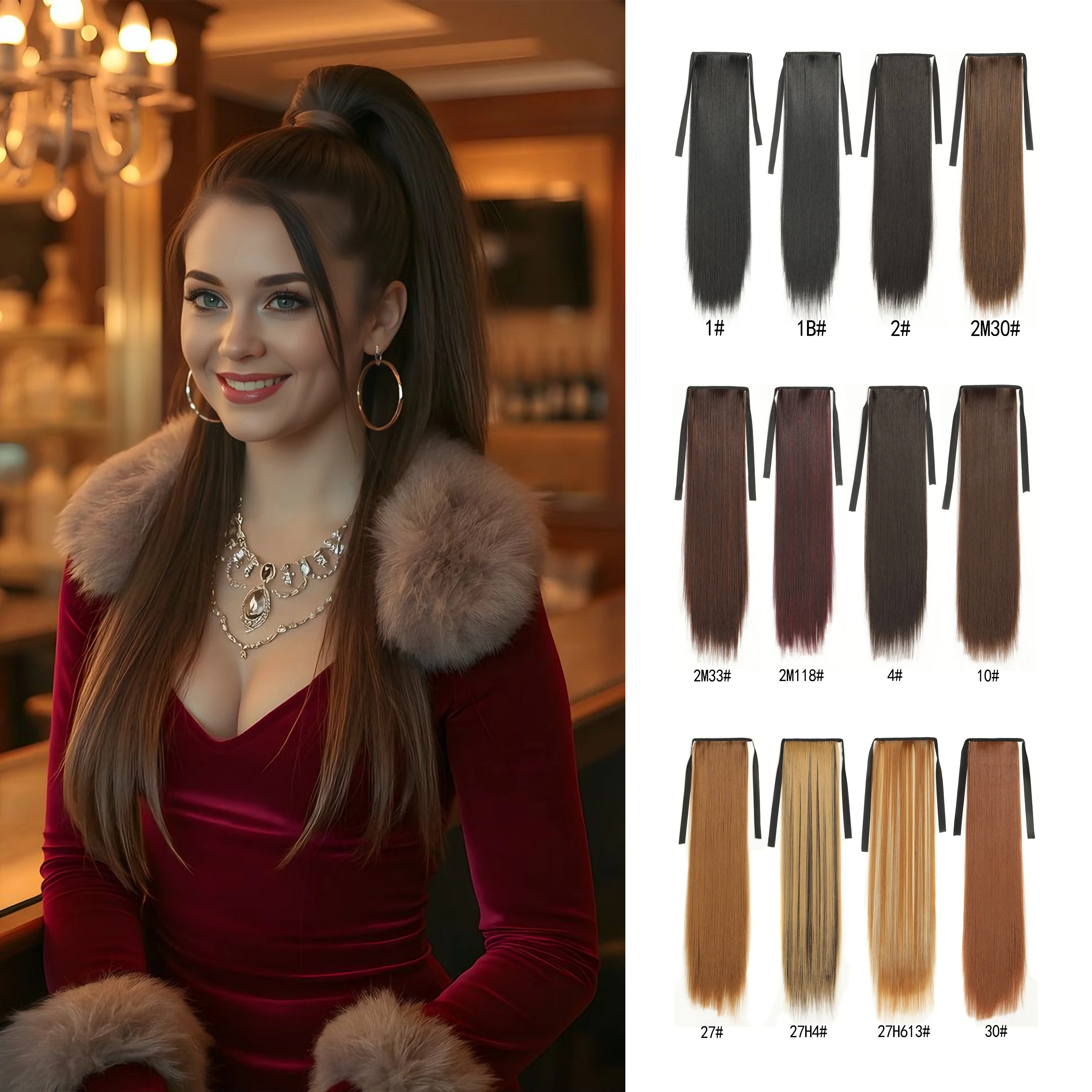 

Wigundle синтетический длинный прямой хвост для женщин, лента на шнурке, завязанный на хвосте, наращивание волос, парики естественного вида