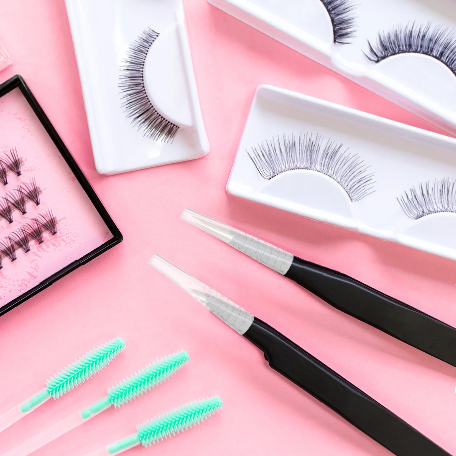 50 pçs pinças de cílios protetor transparente silicone capa antiderrapante à prova de poeira para salão de beleza maquiagem uso caso manga