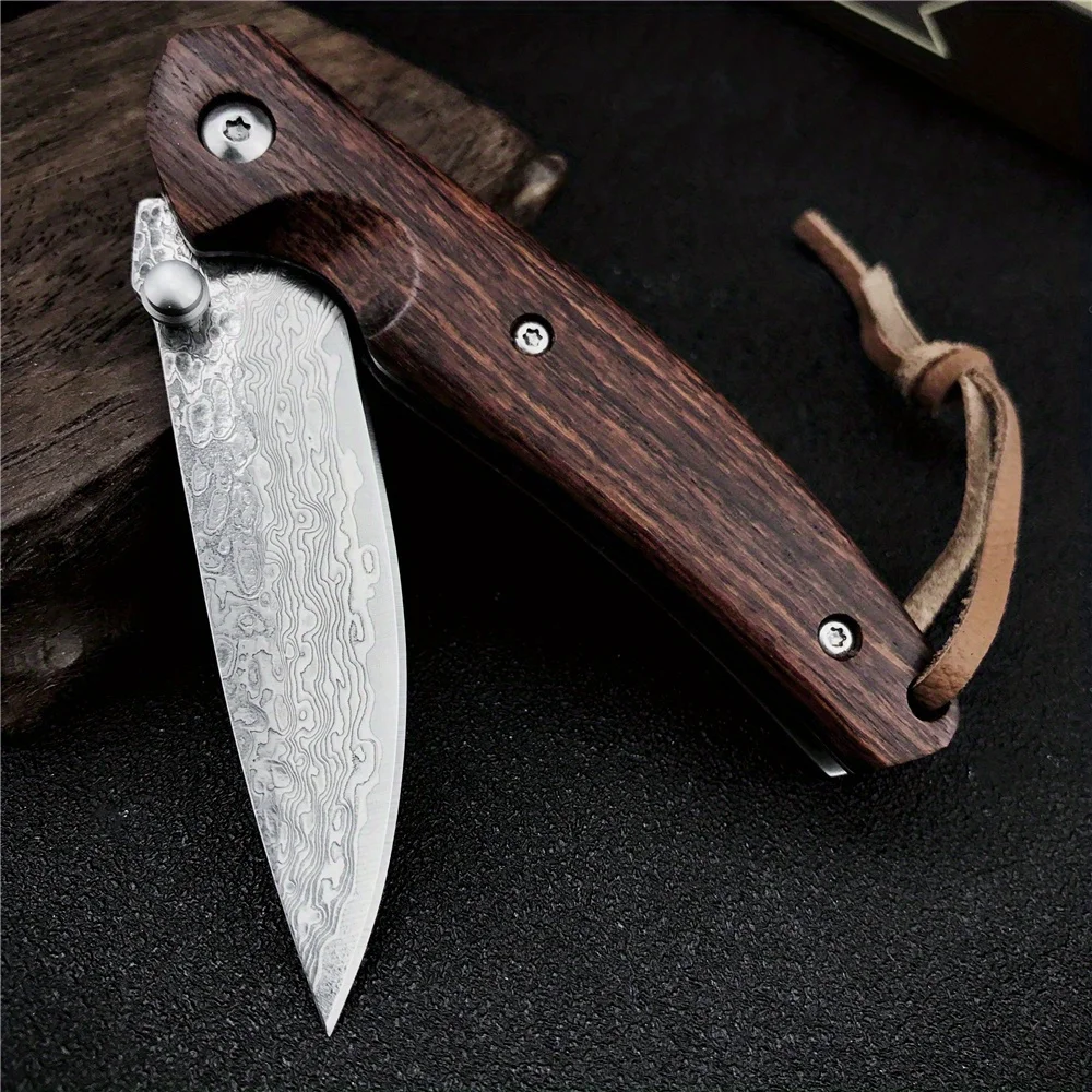 

Folding Pocket Knives Hunting Self-defense Damascus Handmade Wood Handle Outdoor Camping Survival EDC Multitool Hand Multi Knife