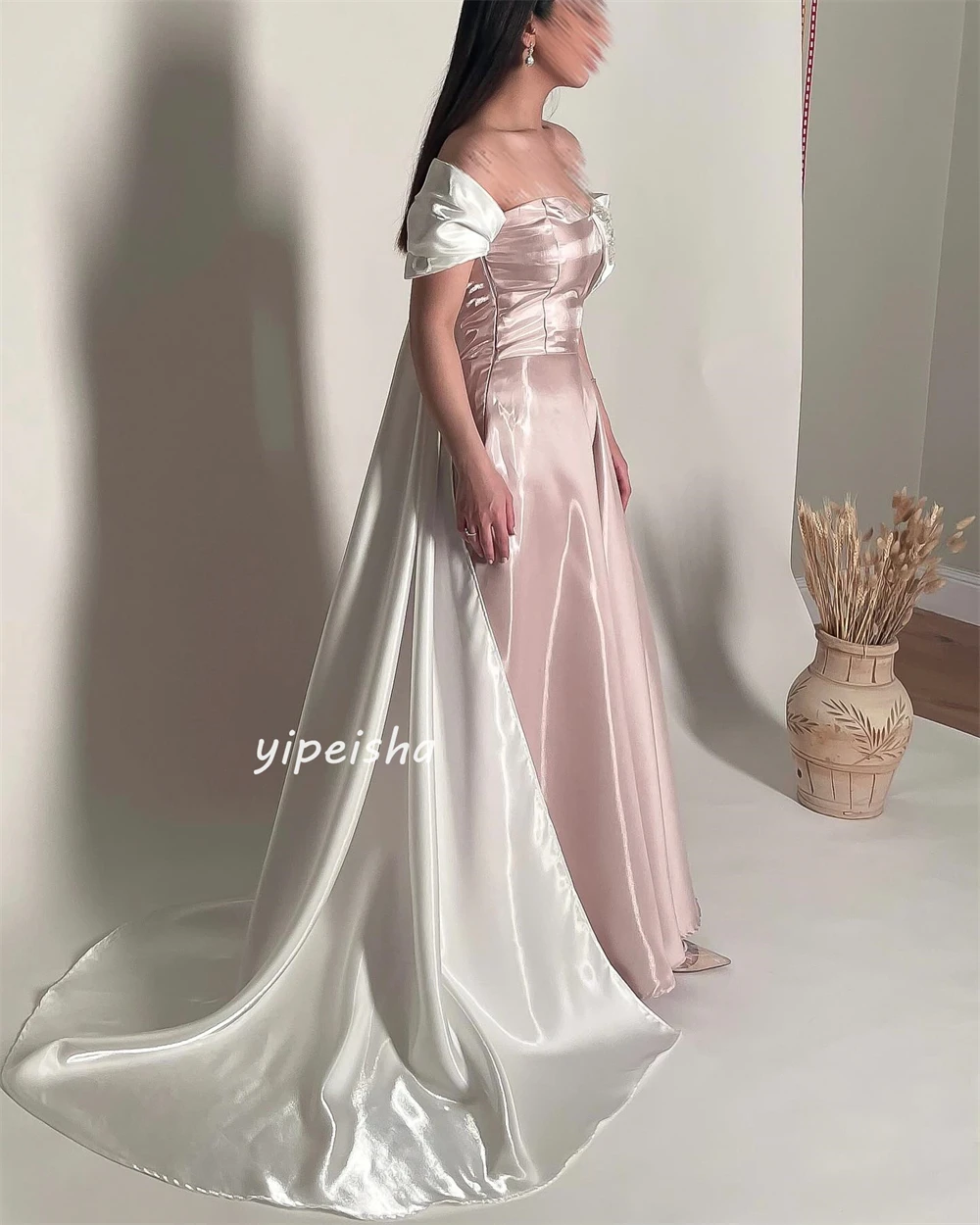 Prom Dress Avond Satijn Lovertjes Kralen Ruches Valentijnsdag A-Line Off-The-Shoulder Op Maat Gemaakte Gelegenheidsjurk Lange Jurken