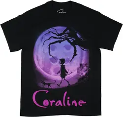 Coraline Men's Button Moon Purple Hue Adult Graphic Print Dark Fantasy Film T-Shirt