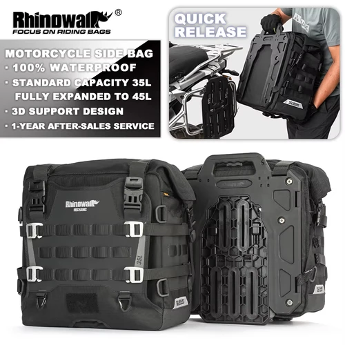 Imagen 1 del producto Rhinowalk-Bolsa lateral para motocicleta, impermeable, 35L, gran capacidad, liberación rápida, antirrobo, con orificio de bloqueo, alforja Molle