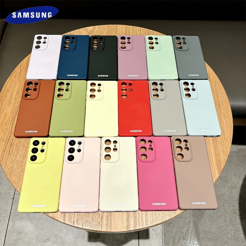 Original Liquid Silicone Magnetic Soft Case Samsung Galaxy S25 S24 S23 S22 Ultra Plus For Magsafe Wireless Charge Solid Cover