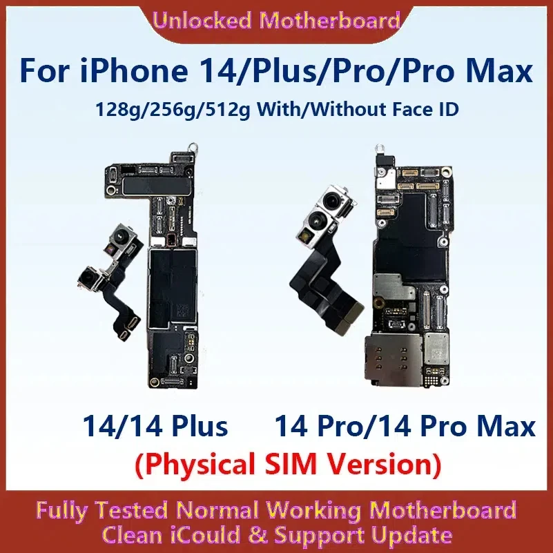 Fully Tested Authentic Mainboard For iPhone 14 Pro Max Unlocked Motherboard With Face ID Cleaned iCloud Physics SIM Version