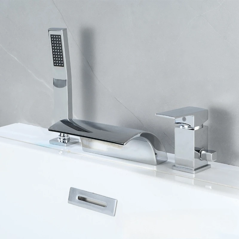 Bathtub Faucet Hot and Cold Waterfall Mixer Taps Split Three-piece Set Bathroom Shower Faucet with ABS Handshower