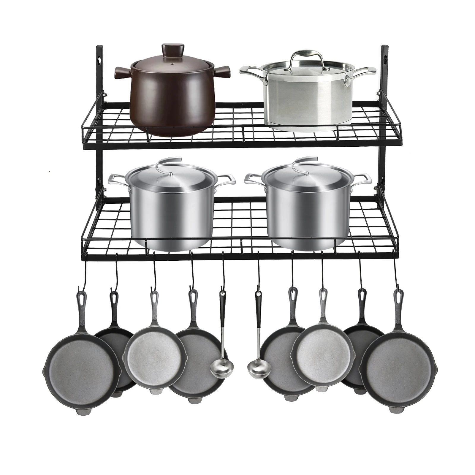 Hanging Pot Rack 2 Tier Pan Rack Wall Mounted Pot Holders for Kitchen Storage Wall Holder Kitchen Cookware Hanging