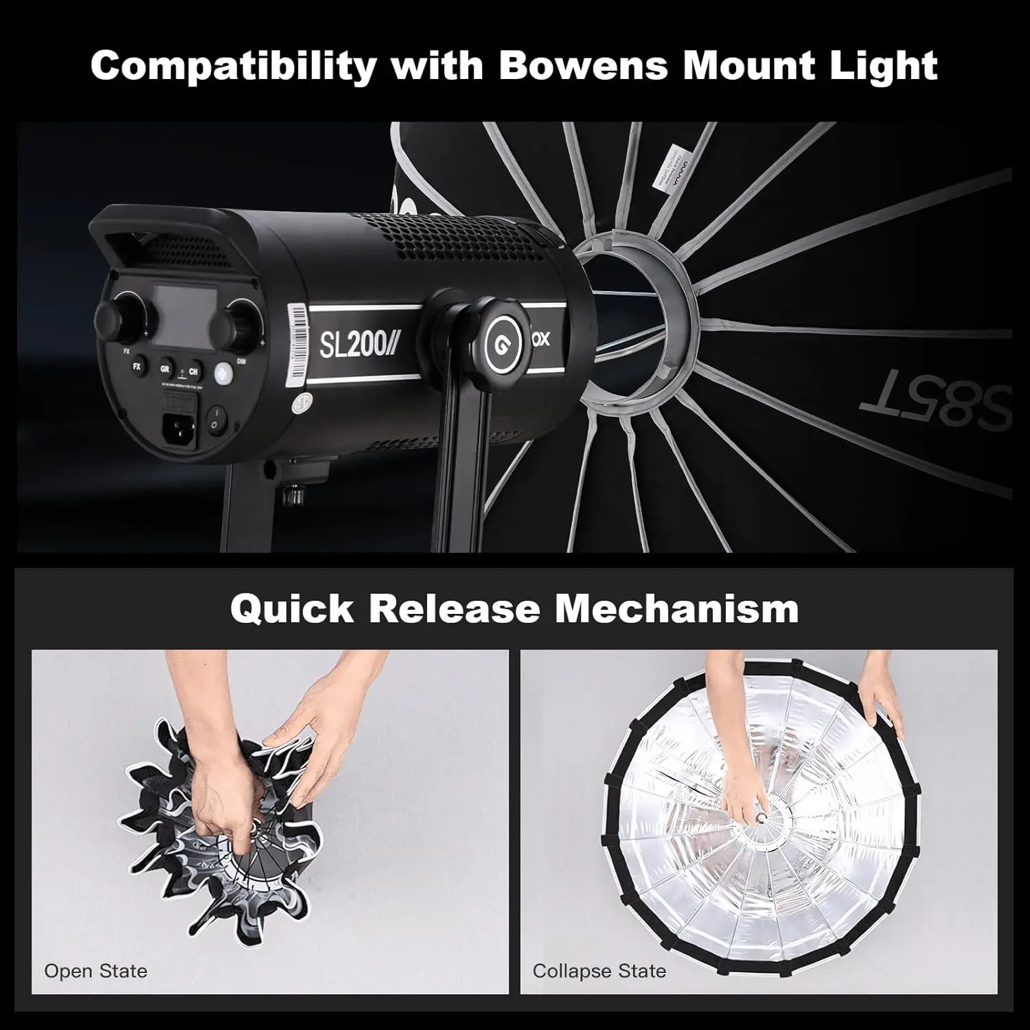 صندوق سوفت بوكس سريع التحرير مقاس 85 سم مع موزع لإضاءة التصوير الفوتوغرافي، تصميم مدمج لتركيب بوينز #2