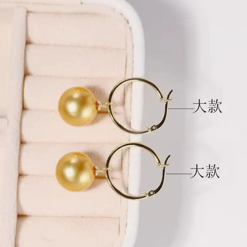 elegant pair of 10-11mm south sea round gold pearl dangle earring 925s