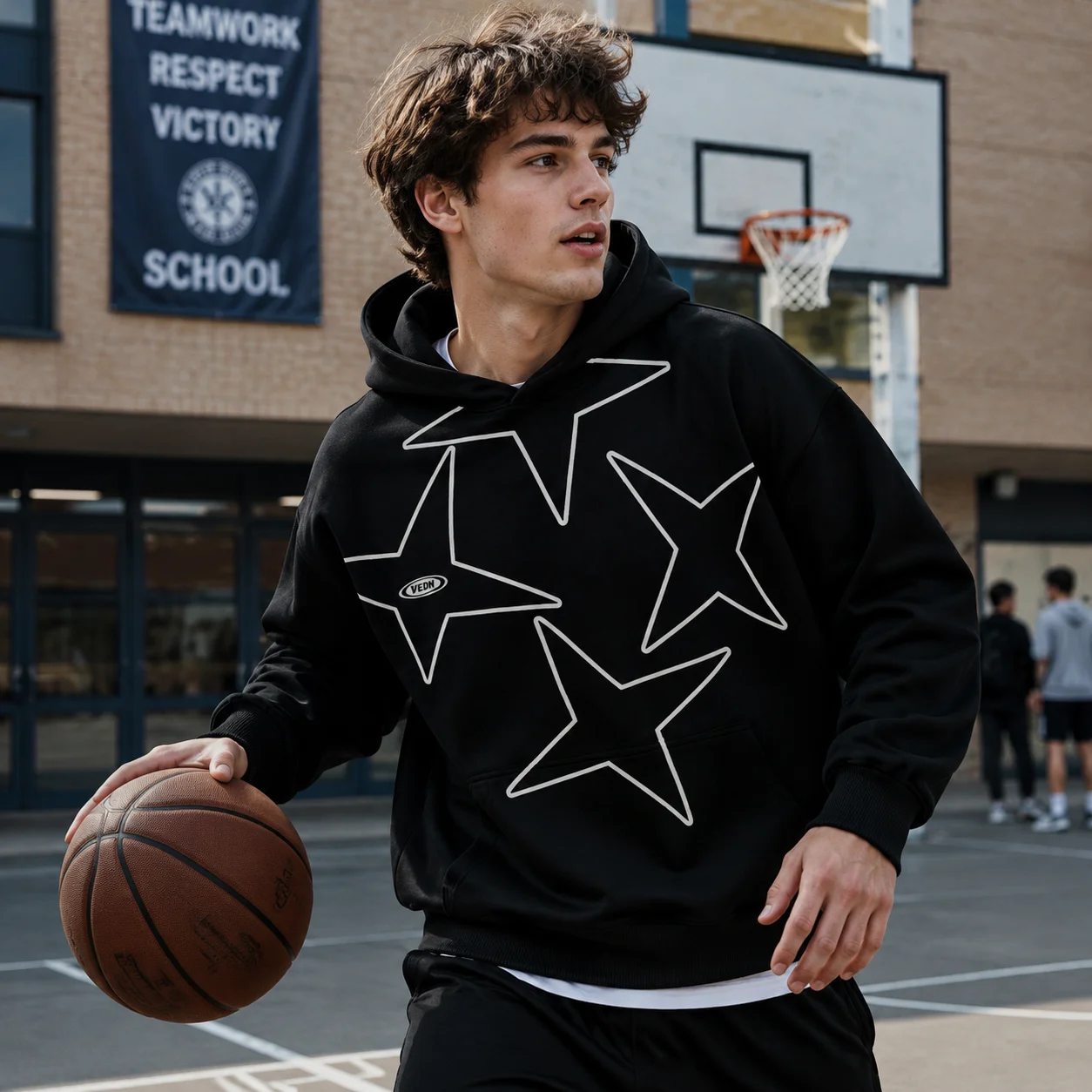 Veidoorn Fashion Star Pattern Hooded Sweatshirt Unisex Loose Casual Pullover Long Sleeve Street Style Hoodie Daily Wear