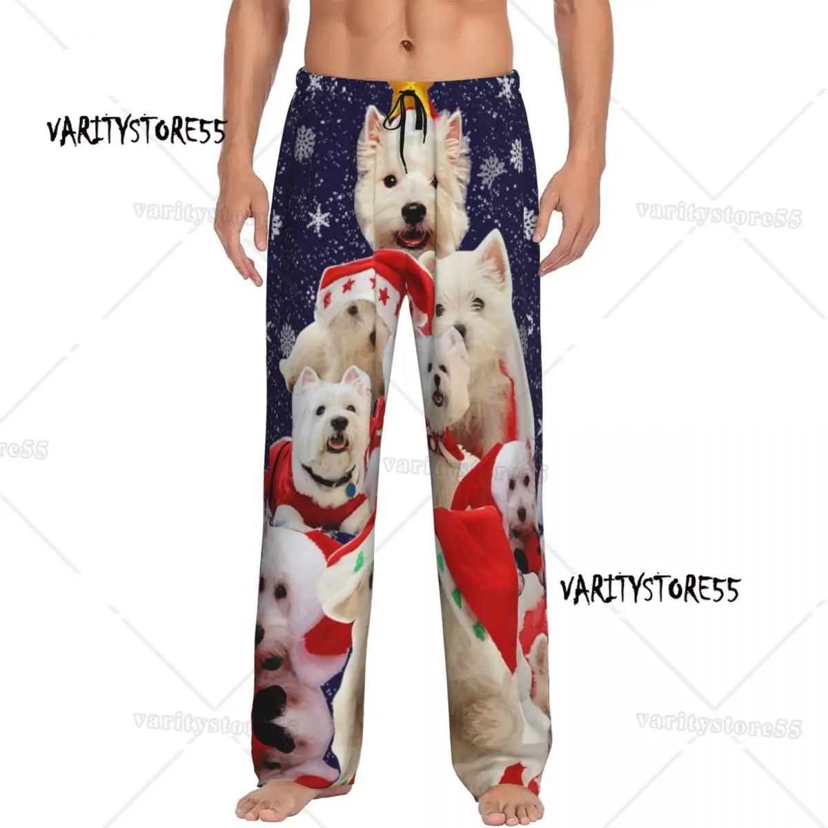 

Мужские пижамы с принтом Westie Christmas Tree Dog, пижамные штаны, одежда для сна Highland Terrier, штаны для сна с карманами