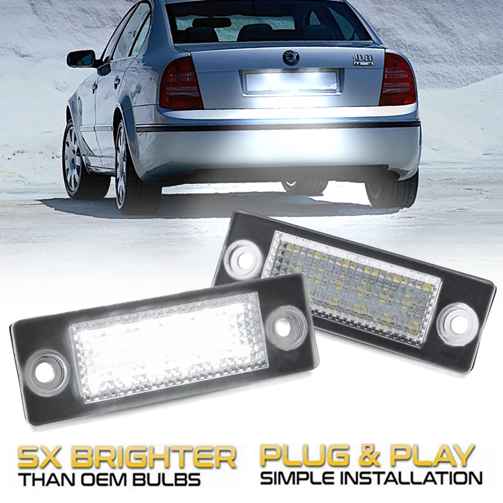 2Pcs LED Number License Plate Light Canbus For VW Golf MK5 Jetta Touran Passat B5.5 B6 Caddy Transporter Skoda Superb MK1 3U B5