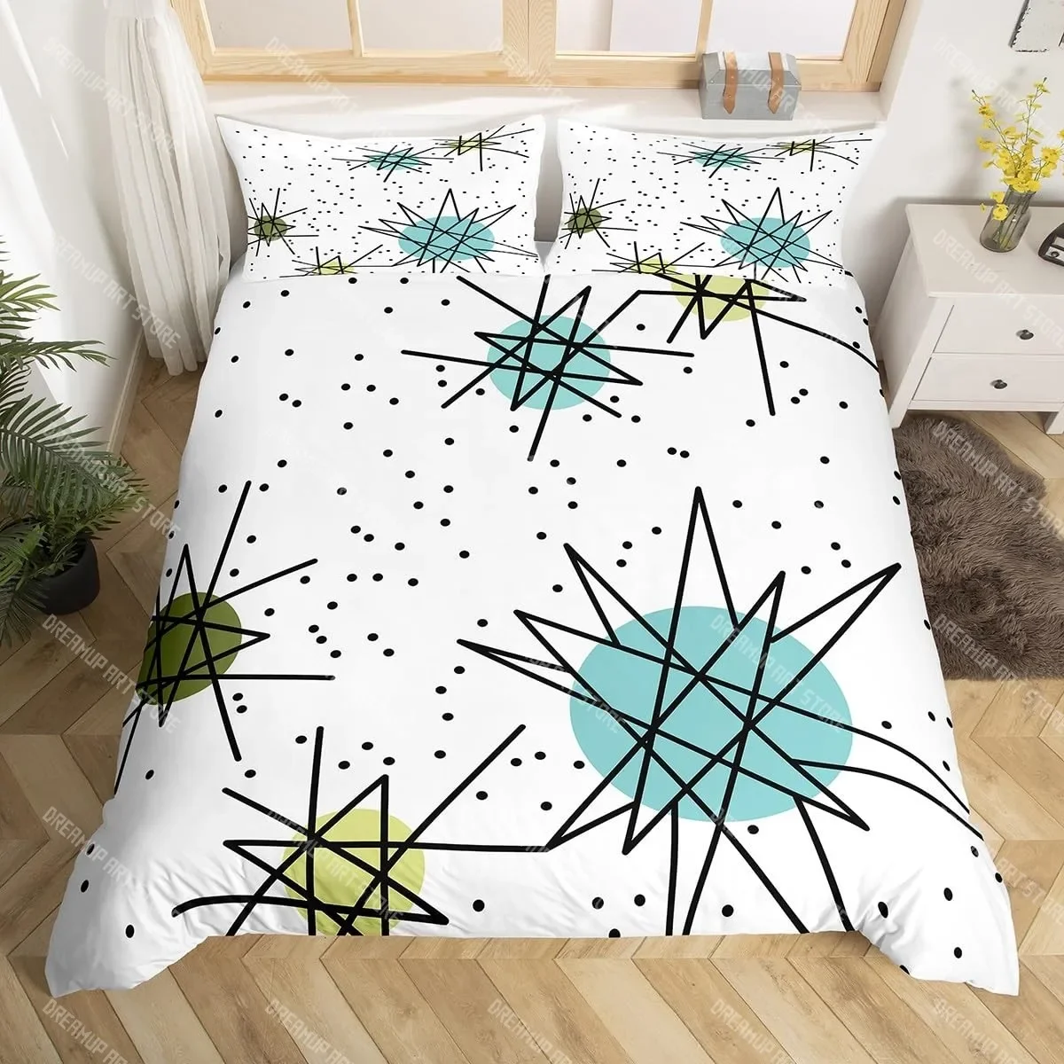 

Geometric Circles Duvet Cover Set Red and Black Comforter Covers Set Abstract Art Bedding Set Duvet Cover with 12 Pillowcases