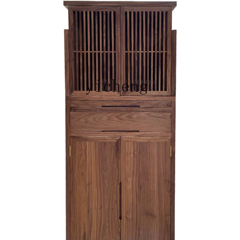 

XL Black Walnut New Chinese Hidden Door Clothes Closet Buddha Niche with Door Household Minimalist Buddha Cabinet