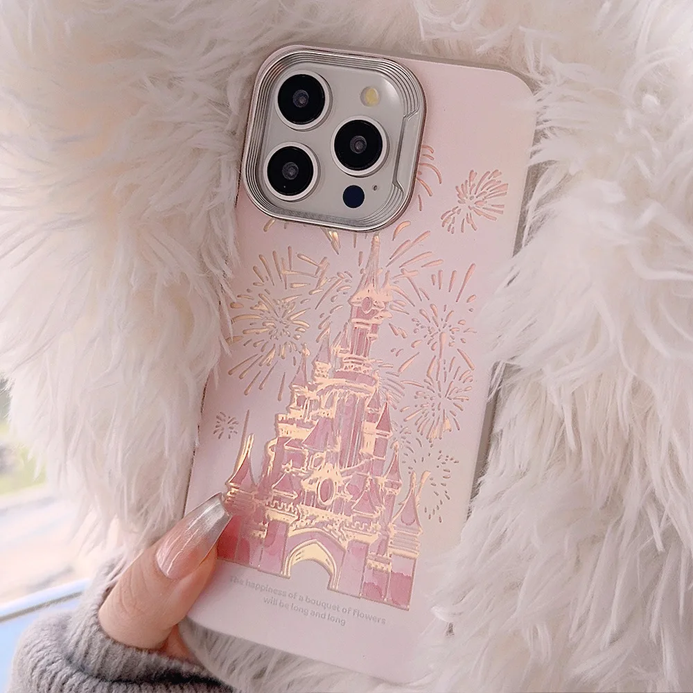 Pink Glitter Castle Phone Case for iPhone 15 14 13 12 11 Pro Max Plus Princess Fairytale Cover funda