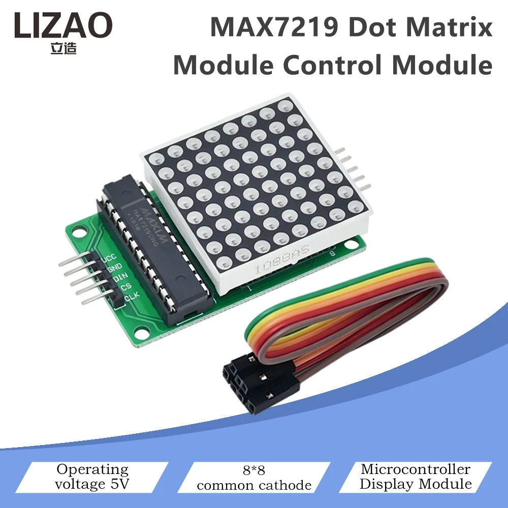 MAX7219 8×8 Dot Matrix LED Display Module 5V Common Cathode With SPI Interface For Arduino Microcontroller Projects