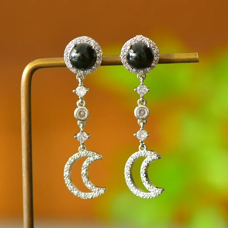 Copper Inlaid Sapphire Moon Exquisite Fashion Earrings