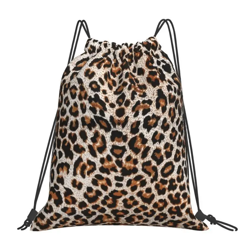 حقيبة ظهر برباط مطبوعة على شكل الفهد للنساء والرجال خفيفة الوزن وقابلة للطي حقيبة رياضية للصالة الرياضية حقيبة تخزين محمولة للتدريب