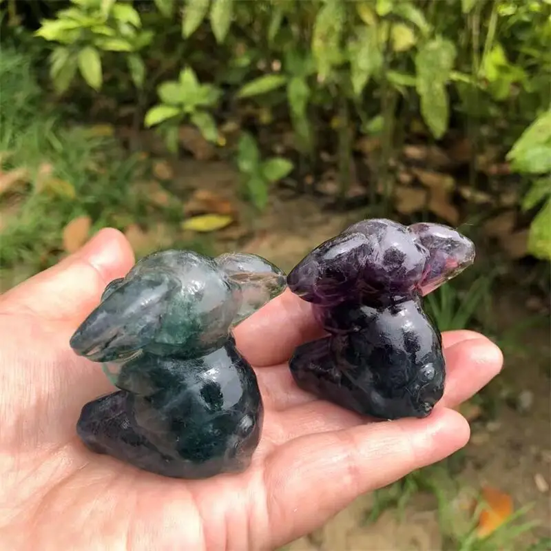 Natural Purple Fluorite Elephant Carving Polished Animal Powerful Statue For Home Decoration Gift 1pcs