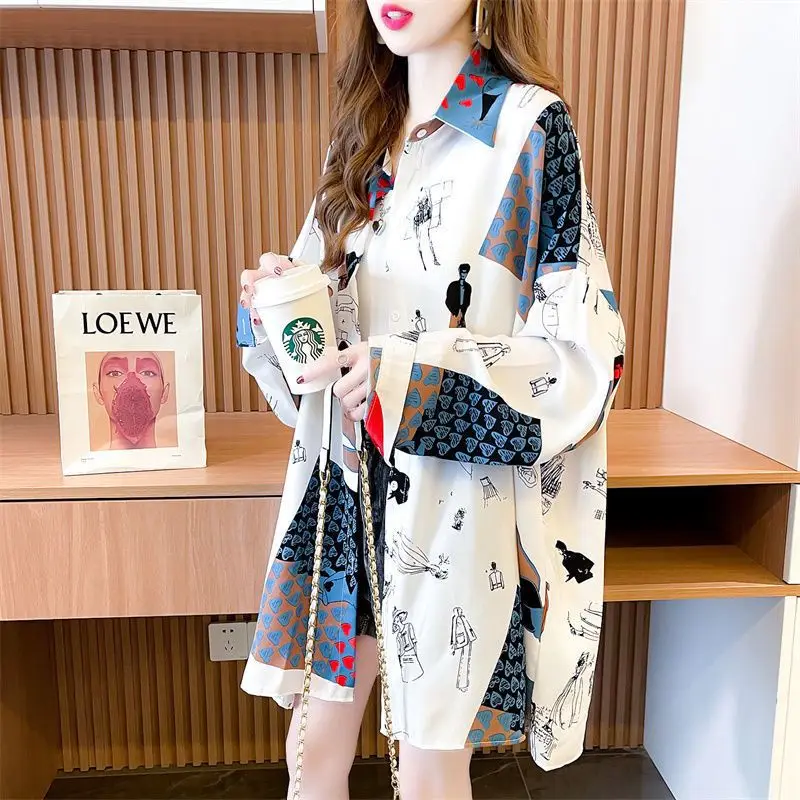 

Women's Clothing Loose Fashion Casual Printing Buttons Preppy Style Office Lady Elegant Long Sleeve Turn-down Collar Blouses